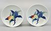Pair of Japanese Blue Famille Rose Peach Plates