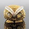 14K Gold Diamond & Cat's Eye Chrysoberyl Owl Ring