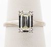 Art Deco 14K White Gold Emerald Cut Diamond Ring
