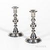 Pair of James Weekes Pewter Candlesticks, New York City and Poughkeepsie, New York, early 19th century, straight socket with wide drip-