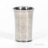 Samuel Danforth Pewter Beaker, Hartford, Connecticut, late 18th/early 19th century, flared lip, tapered body, with double line decorati