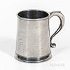 Joseph Danforth Pewter Pint Mug, Middletown, Connecticut, late 18th century, tapering cylindrical body with molded base and scroll hand