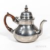 Pear-shape Pewter Teapot, Townsend & Compton, London, late 18th/early 19th century, wooden scroll handle, faceted spout, with porcelain