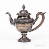 Silver Presentation Coffeepot, Harvey Lewis, Philadelphia, Pennsylvania, c. 1822, urn-form body with applied floral decoration molded s