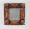 Pair of Tramp Art Mirrors, late 19th century, tall layered designs with circular corners, overall 15 x 14, mirrors 7 1/2 x 7 in.
