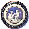 A BEAUTIFUL HAND PAINTED 18TH C. BUTTON UNDER GLASS