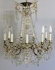 Bronze and Crystal 9 Arm Chandelier.