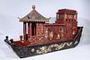 Large & Elaborate Chinese Lacquered Ship Form Cabinet