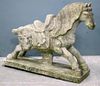 Chinese composite stone horse, saddled and with bridle, on rectangular base, 57cm x 70cm,