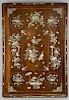 19th century Chinese hardwood and mother of pearl tray decorated with insects and  flowers 62cm by 4