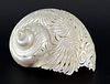 19th century Chinese carved shell with priced decoration decorated with phoenixes width 17cmPROVENAN