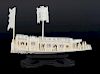 19th century Chinese ivory carving of a junk on hardwood stand, 18cm wide,