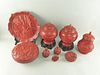 Collection of modern red cinnabar lacquered items to include pair of vases and covers, plate, bowl a