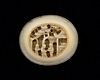 Chinese ivory brooch carved in relief with figures in a formal garden setting, 9ct gold mount,