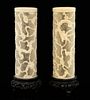 Pair of 19th/early 20th century Chinese Ivory reticulated cylindrical vases carved with dragons on h