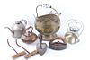 Assorted Pots, Clothing Iron, Lantern, & Hay Hooks