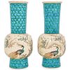 (2 Pc) Pair of Japanese Turquoise Satsuma Vases