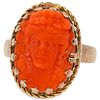 Gold & Carved Coral Cameo Ring