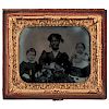 Sixth Plate Ruby Ambrotype of an African-American Nanny with Two White Children and Their Cat 