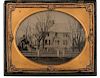 Half Plate Ambrotype of a Home, in the Very Rare "Wedding Procession" Union Case 