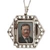 Diamond and Platinum Pendant Containing Painted Portrait of Theodore Roosevelt 