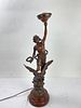 A Bronze Brass Sculpture lamp on Marble Stand