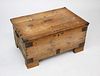 Antique English Pine Iron Strapped Trunk with Newspaper Lining
