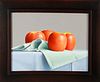Janet Rickus Oil on Board "Apples on Clothed Table Top"