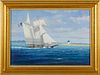 William Lowe Oil on Canvas "Top Sail Schooner Departing Under Full Sail Nantucket"