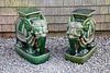 Pair of Green Glazed Ceramic Chinese Royal Elephant Garden Stools