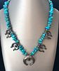 Petite Vintage Native American Squash Blossom Turquoise Nugget Necklace