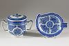 China Trade Blue Fitzhugh Sugar Bowl and Leaf Dish, circa 1820