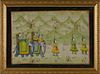 Vintage Indian Watercolor on Fabric, "Ceremonial March"