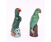 TWO CHINESE PORCELAIN GREEN GLAZED PARROTS