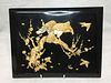 JAPANESE IVORY CRAVED EGALE AND BIRD ON LACQUER ,D 35.5CM X 27.5CM 