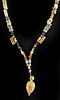 Roman Glass & Faience Bead Necklace w/ 24K Gold Pendant