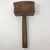 Antique wooden block hammer fitted wooden handle, one