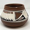 Signed M OLVERA SWestern feather design brown bowl
