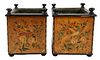 Pair of Floral Penwork Decorated Cachepots