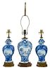 Three Dutch Delft Blue and White Vases as Lamps 