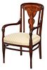 French Art Nouveau Marquetry Inlaid Open Armchair