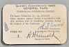 Arnold, Henry Harley "Hap" (1886-1950) Signed General Pass to the Quebec Conference, August 1943.