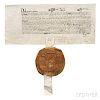 Mary I, Queen of England (1516-1558) Signed Land Deed with Great Seal, c. 1554.