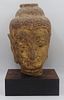 Large Gilt Decorated Carved Head of Buddha.