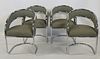 4 Chrome Cantilever Upholstered Chairs.