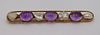 JEWELRY. 14kt Gold, Amethyst and Pearl Bar Pin.