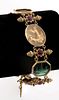14K Gold Victorian Revival Ruby & Glass Bracelet