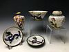 A Group of 5 White Ground Cloisonne Pieces Bowl