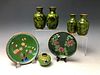 A Group of 7 Green Ground Cloisonne Pieces