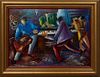 Rene Ragi (New Orleans/Egypt), "Jazz Musicians," 20th c., oil on board, signed lower right, presented in a gilt frame, H.- 9 1/2 in., W.- 13 1/4 in., 